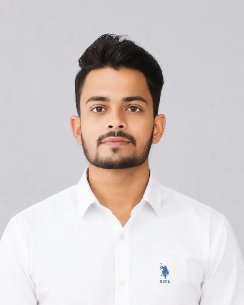 Portrait photo of a man before passport photo processing
